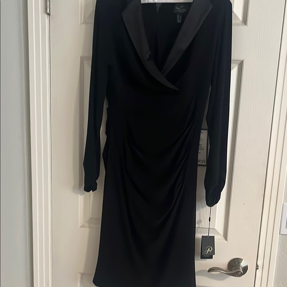 Adrianna Papell Black Cowl Neck Ruched Cocktail Dress - Picture 4 of 7